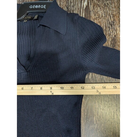 Ted Baker Navy Blue Knit Dress Sz M Collared Preppy Nautical Quiet Fashion 155 - Picture 9 of 10